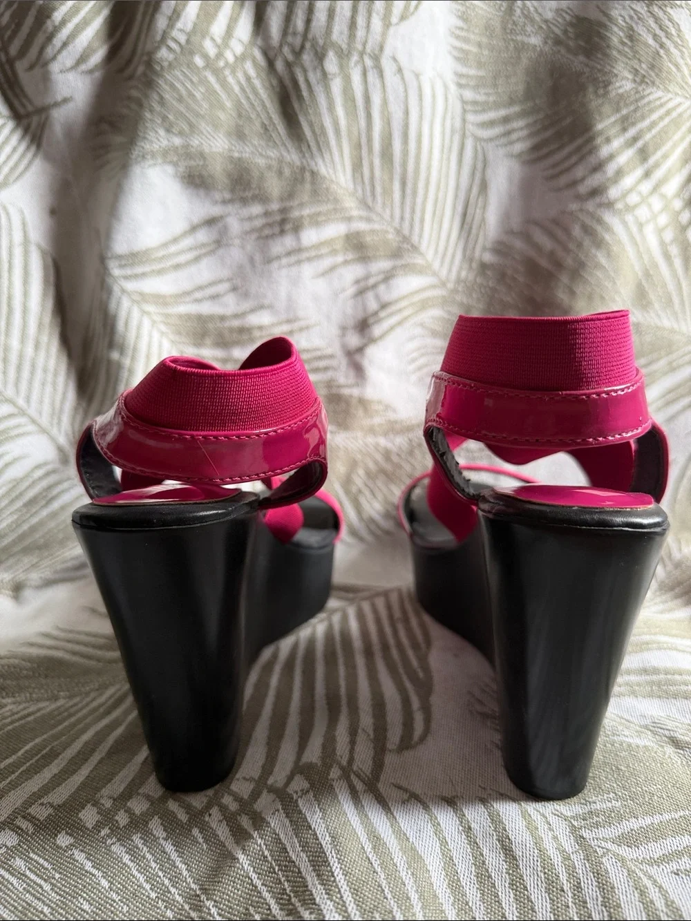 Charles By Charles David Hot Pink Elastic Strap Wedge Sandals